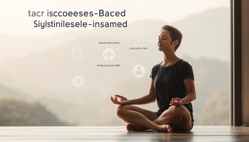 A serene, softly-lit scene depicting the science-backed benefits of mindfulness meditation. In the foreground, a person sits cross-legged, eyes closed, hands resting gently in their lap, exuding a sense of calm and focus. In the middle ground, floating translucent icons represent the proven effects of mindfulness - reduced stress and anxiety, improved cognitive function, enhanced emotional regulation, and better physical health. The background features a tranquil, nature-inspired landscape with a soothing color palette, conveying the peaceful atmosphere cultivated through regular mindfulness practice. A serene, softly-lit scene depicting the science-backed benefits of mindfulness meditation. In the foreground, a person sits cross-legged, eyes closed, hands resting gently in their lap, exuding a sense of calm and focus. In the middle ground, floating translucent icons represent the proven effects of mindfulness - reduced stress and anxiety, improved cognitive function, enhanced emotional regulation, and better physical health. The background features a tranquil, nature-inspired landscape with a soothing color palette, conveying the peaceful atmosphere cultivated through regular mindfulness practice.